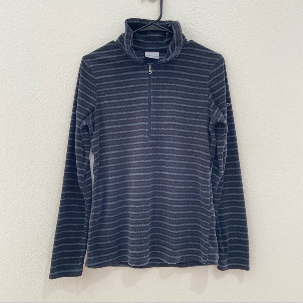 Columbia Glacial Half Zip Striped Fleece Pullover Grey Black Blue Size Small